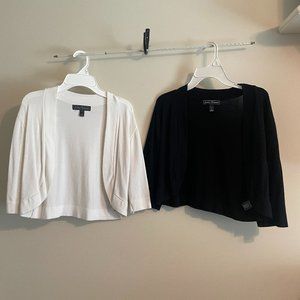 Set of 2 - Cropped Cardigan Sweaters - Black & White - M